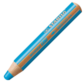 Bunstift Woody 3in1 in Cyan mit wasserlöslicher Mine und integriertem Pinsel.