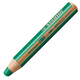 Dunkelgrüner 3-in-1 Buntstift Woody mit integriertem Spitzer und Pinsel, ideal für Künstler und Malbegeisterte.