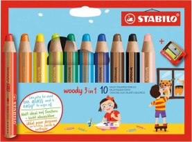 Bunte Woody 3in1 Buntstifte 10er Set mit Spitzer.