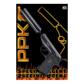 Spielzeugpistole PPK mit 25 Schuss, originalgetreues Design in schwarz.