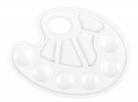 Kleine Mischpalette aus Kunststoff in verschiedenen Farben.