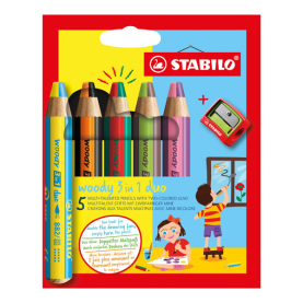 Bunte Stifte im 5er Set mit integriertem Spitzer und Etui.