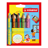 Bunte Stifte im 5er Set mit integriertem Spitzer und Etui.