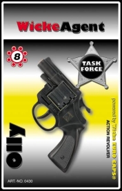 Olly Revolver Spielzeugpistole mit 8 Schuss, realistischem Design und komfortablem Griff.