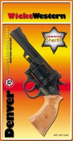 Agent Denver 12-Schuss Spielzeugpistole mit realistischem Design und leuchtendem orange-grauem Finish.