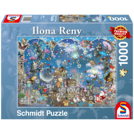 Puzzle mit blauem Nachthimmel-Motiv und 1000 Teilen.