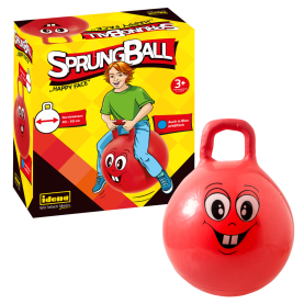 Roter Sprungball mit Happy Face Motiv, Durchmesser 45-50cm für spaßiges Hüpfvergnügen.