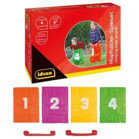 Hüpfspielset mit Start-Zielband und bunten Hüpfsäcken für aktiven Spaß im Freien.