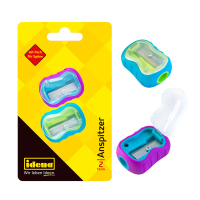 Gummierte Spitzer in Blau und Grau mit Deckel, 2er Pack.