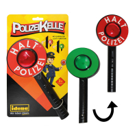 Blau-silberne Polizei-Kelle mit doppelter Lichtfunktion.