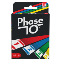 Kartenspiel Phase 10 mit goldenen Zahlen und bunten Karten