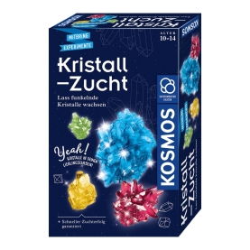 Experimentierkasten für Kristallzucht mit Kosmos-Logo und umfangreichem Zubehörset.