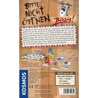 Rotes Brettspiel Bitte nicht öffnen mit lustigem und bissigem Thema.