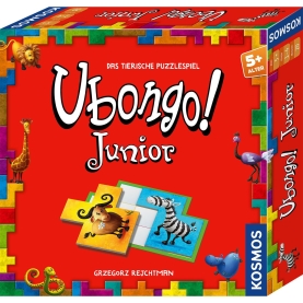 Spannendes Gesellschaftsspiel Ubongo Junior mit kniffligen Rätseln und bunt gestalteten Spielplättchen.