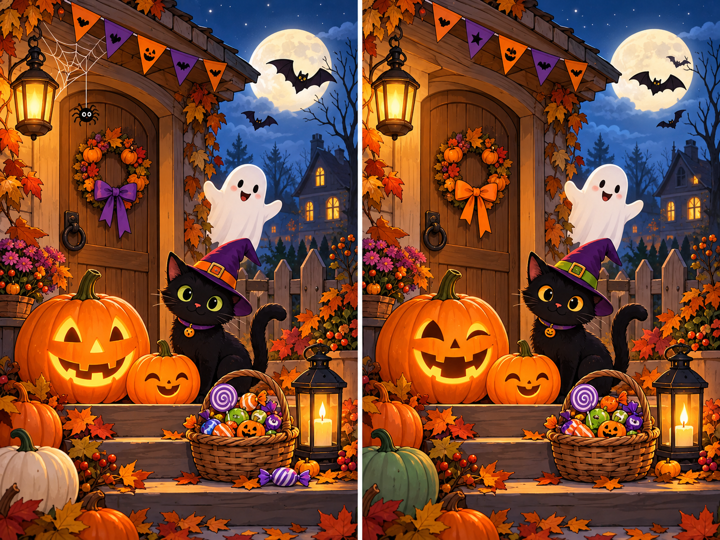 Halloween Suchbild: Finde die 7 Unterschiede